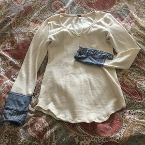 Free People thermal denim cuff shirt